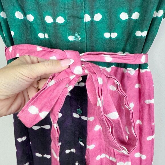 BUSAYO COLLECTIVE | Colorblock Polka Dot Belted Mini Shirt Dress Women’s Size 2 - Picture 8 of 11
